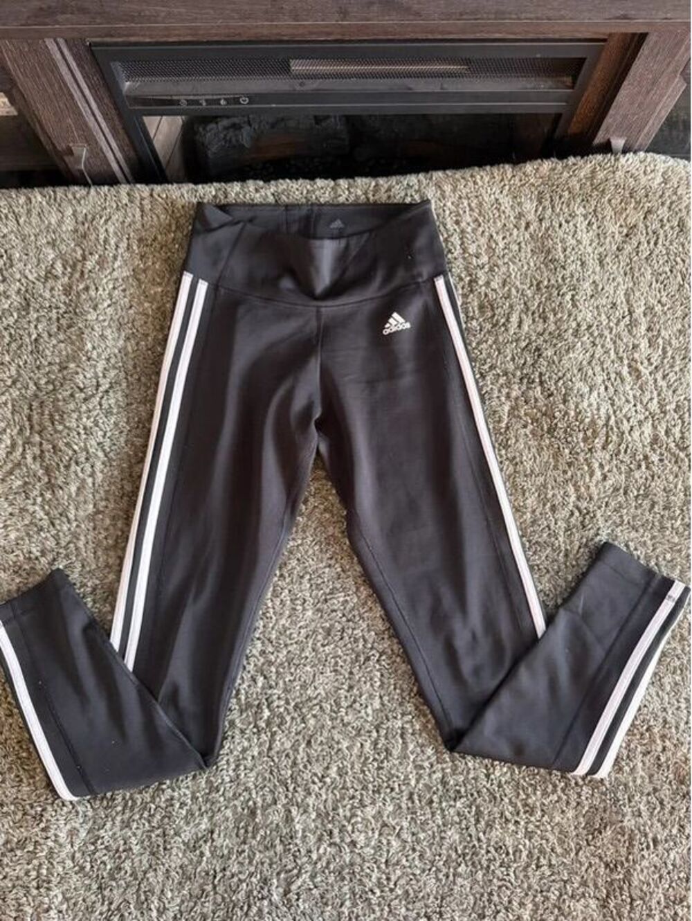 Adidas Black Athletic Leggings with White Stripes, Size Small
